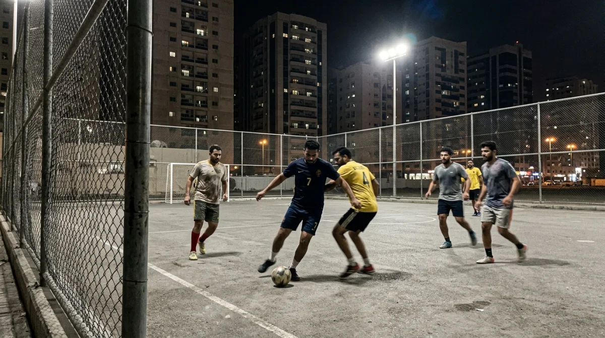 Five-a-side football at night